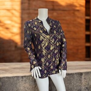 Tory Burch Purple and Gold Patterned Blouse